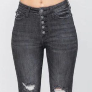 Judy Blue Shark Bite Grey/Black Distressed Skinny Jeans
